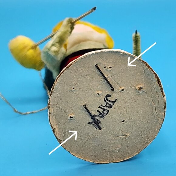 Vintage 1950s Putz Elf w/ Hammer Ornament Spun Cotton Chenille Celluloid Face - Picture 8 of 8